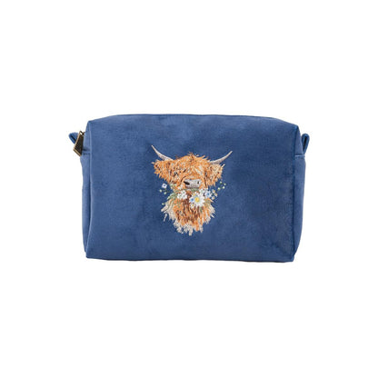 Wrendale Designs 'Daisy Coo' Highland Kuh bestickte Kosmetiktasche – Marineblau