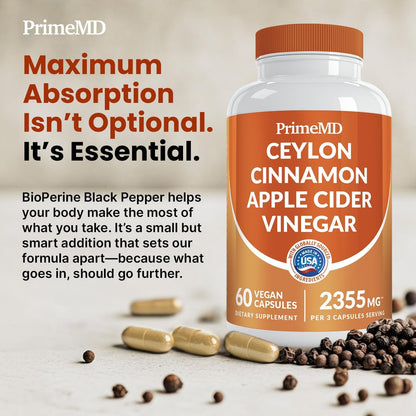 5-in-1 Ceylon Zimt Kapseln 2355mg – Ceylon Zimt und Apfelessig mit Kurkuma, Panax Ginseng, Zimt und Bioperin, 60 Stück