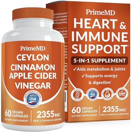 5-in-1 Ceylon Zimt Kapseln 2355mg – Ceylon Zimt und Apfelessig mit Kurkuma, Panax Ginseng, Zimt und Bioperin, 60 Stück