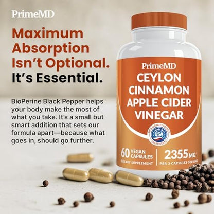 5-in-1 Ceylon Zimt Kapseln 2355mg – Ceylon Zimt und Apfelessig mit Kurkuma, Panax Ginseng, Zimt und Bioperin, 60 Stück