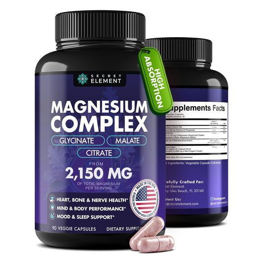 Magnesium Komplex 2.150 mg – Hochdosiert mit Glycinat, Citrat & Malat, plus Vitamin B6, B2, Folat & Rote Bete – Vegan, Non-GMO, 90 Kapseln