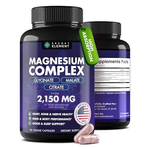 Magnesium Komplex 2.150 mg – Hochdosiert mit Glycinat, Citrat & Malat, plus Vitamin B6, B2, Folat & Rote Bete – Vegan, Non-GMO, 90 Kapseln