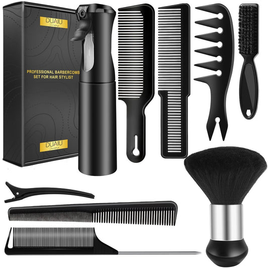 DUAIU 9-teiliges Haarkamm-Set: Professionelle Friseurkämme für Haarschnitt und Styling – Premium-Haarsprühflasche, Nackenpinsel, Friseurbürste, Taper-Textur-Clipperkamm-Werkzeug für Männer und Jungen