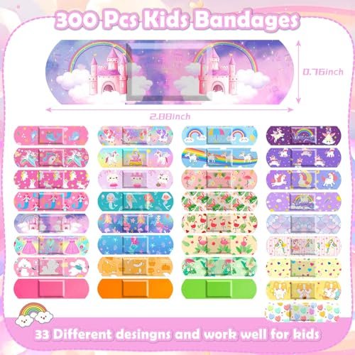 Sublaga 33 Stile Kinder Pflaster 300 Stück – Bunte Cartoon Pflaster für Mädchen und Jungen, wasserdicht, flexibel, für Kratzer und Schnitte