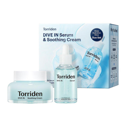 Torriden DIVE IN Serum 1,69 fl.oz. + Beruhigende Creme (Glas) 3,38 fl.oz. | Hyaluronsäure-Pflegeset | Tiefenwirksame Feuchtigkeitspflege für Glas-Haut