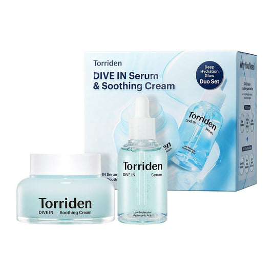 Torriden DIVE IN Serum 1,69 fl.oz. + Beruhigende Creme (Glas) 3,38 fl.oz. | Hyaluronsäure-Pflegeset | Tiefenwirksame Feuchtigkeitspflege für Glas-Haut