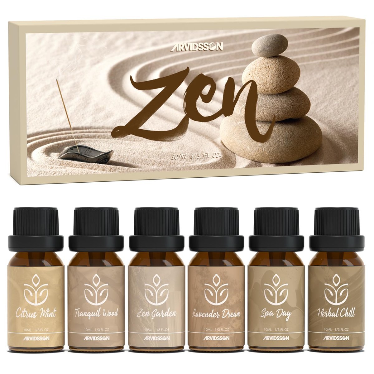 ARVIDSSON Zen Essential Oils Set – 6 natürliche Aromatherapieöle für Diffuser, Zuhause & Geschenke für Frauen