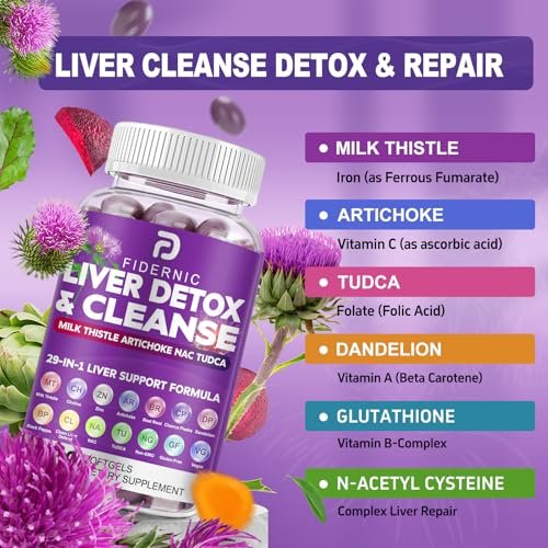 FIDERNIC Leberreinigung Entgiftung & Reparatur - Pflanzliche Leberunterstützung mit Mariendistel, Silymarin, Artischockenextrakt, Löwenzahn, Rote Bete, TUDCA, Cholin, NAC, 60 Weichkapseln