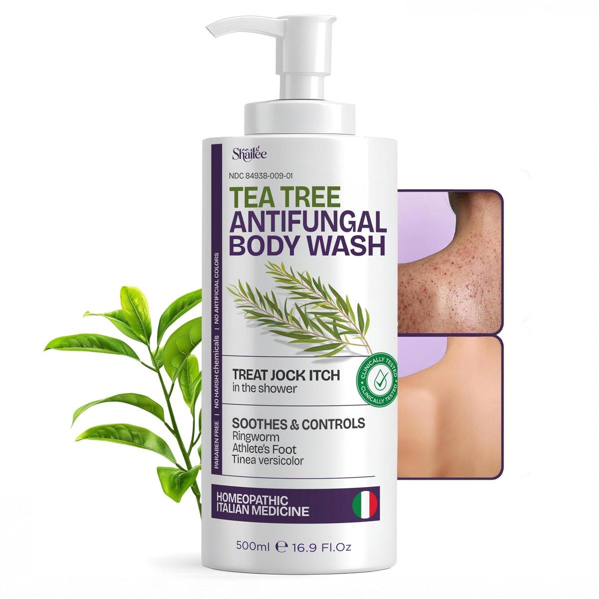 Shailee Antifungal Body Wash mit Teebaumöl | Ekzem Körperwäsche behandelt Ringelflechte, Rückenakne & Jock Itch | Antimykotische Seife für Männer und Frauen mit 1% Tolnaftat (480 ml)
