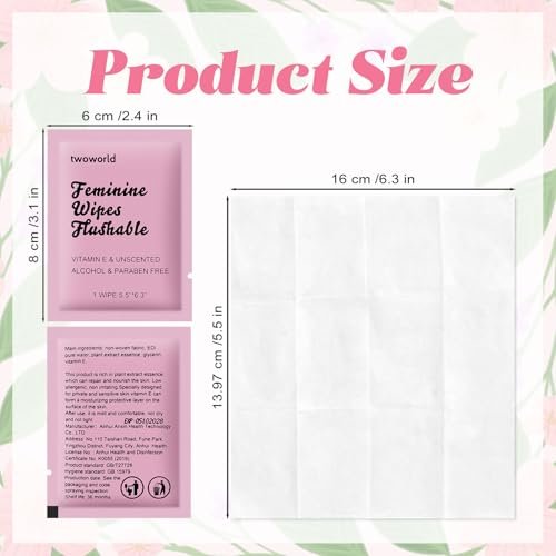 Feminine Wipes Individually Verpackt, Spülbare Feuchttücher für unterwegs, Intimreinigungstücher für Erwachsene, Frauen, Mädchen und Obdachlose (Packung mit 50, Duftneutral)