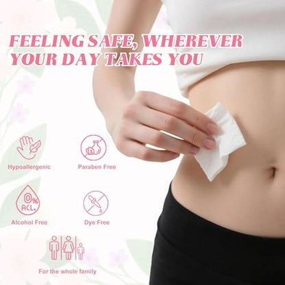Feminine Wipes Individually Verpackt, Spülbare Feuchttücher für unterwegs, Intimreinigungstücher für Erwachsene, Frauen, Mädchen und Obdachlose (Packung mit 50, Duftneutral)