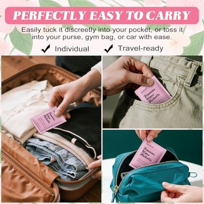 Feminine Wipes Individually Verpackt, Spülbare Feuchttücher für unterwegs, Intimreinigungstücher für Erwachsene, Frauen, Mädchen und Obdachlose (Packung mit 50, Duftneutral)