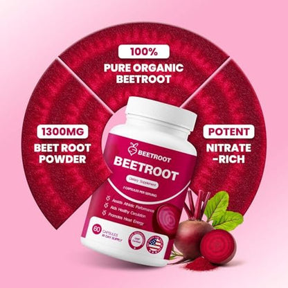 ZENVIVIAN Rote Bete Kapseln – 1300mg Non-GMO Rote Bete Pulver Nahrungsergänzungsmittel – 60 vegane Kapseln für natürliche Energie, Durchblutung & Ausdauer
