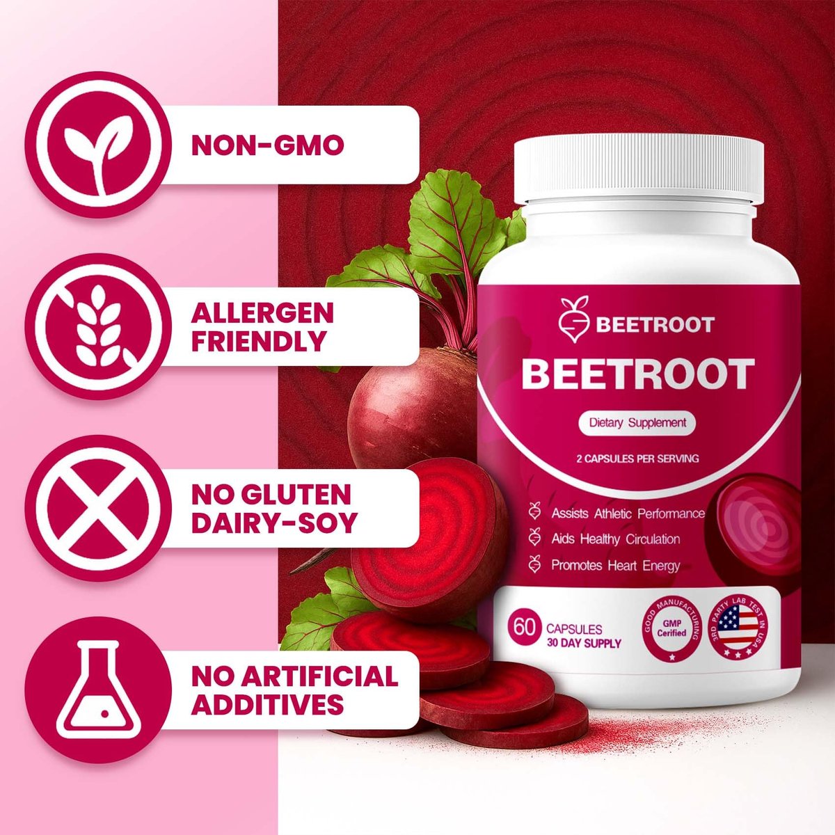 ZENVIVIAN Rote Bete Kapseln – 1300mg Non-GMO Rote Bete Pulver Nahrungsergänzungsmittel – 60 vegane Kapseln für natürliche Energie, Durchblutung & Ausdauer