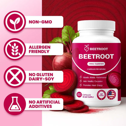 ZENVIVIAN Rote Bete Kapseln – 1300mg Non-GMO Rote Bete Pulver Nahrungsergänzungsmittel – 60 vegane Kapseln für natürliche Energie, Durchblutung & Ausdauer