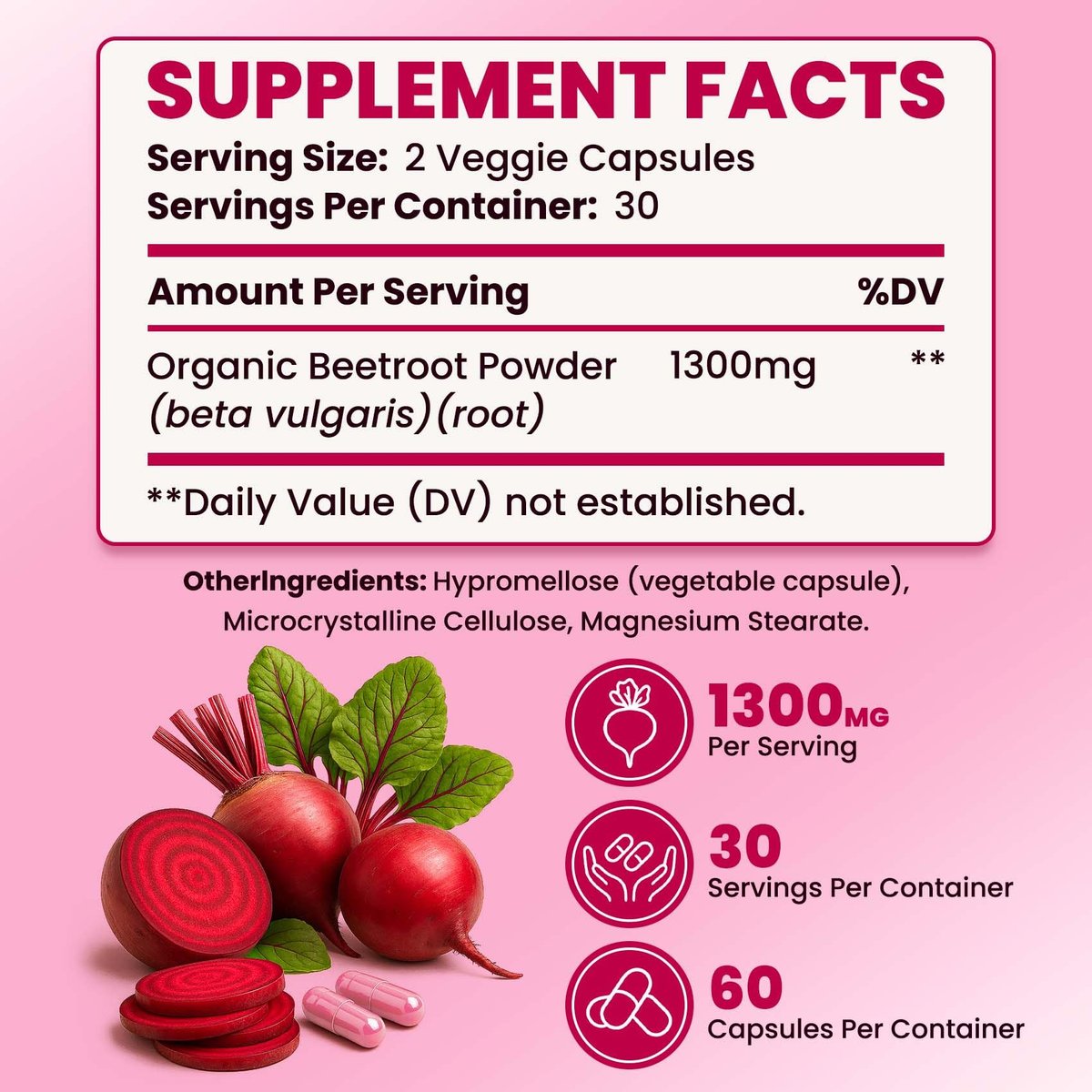 ZENVIVIAN Rote Bete Kapseln – 1300mg Non-GMO Rote Bete Pulver Nahrungsergänzungsmittel – 60 vegane Kapseln für natürliche Energie, Durchblutung & Ausdauer