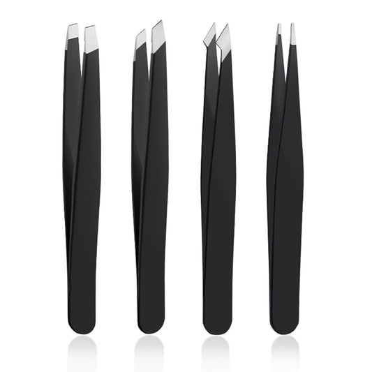 4-teiliges Edelstahl-Pinzettenset – Präzisionspinzetten für eingewachsene Haare, Gesichtshaare, Splitter, Mitesser und Zeckenentfernung