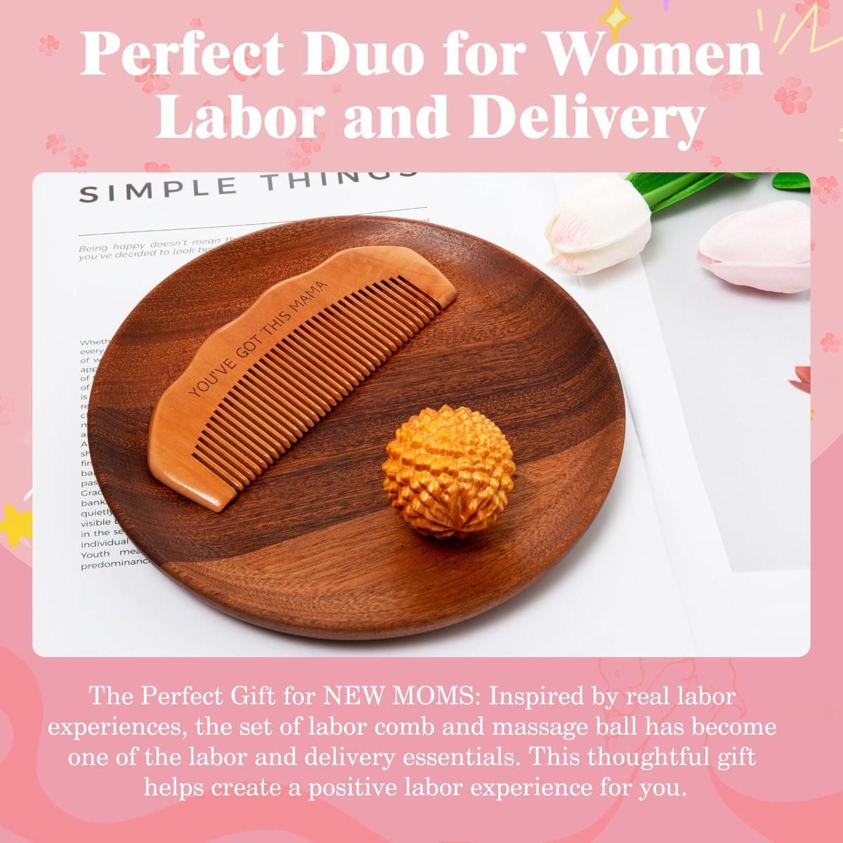 Geburtskamm Akupressur-Massageball-Set – Holz-Wehenkamm für natürliche Geburtshilfe, Geschenk für werdende Mütter, Schmerzlinderung bei der Geburt