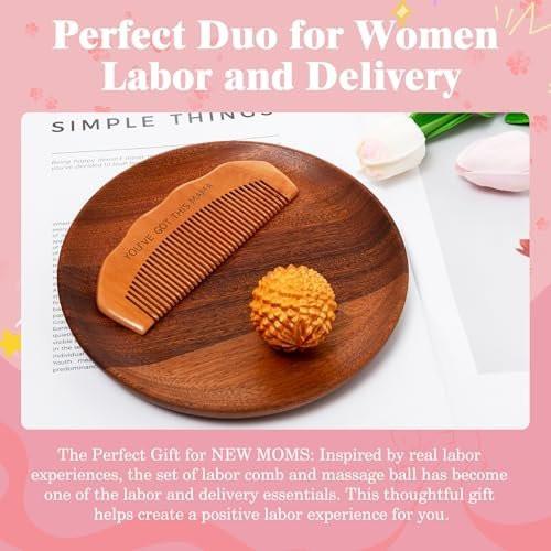 Geburtskamm Akupressur-Massageball-Set – Holz-Wehenkamm für natürliche Geburtshilfe, Geschenk für werdende Mütter, Schmerzlinderung bei der Geburt