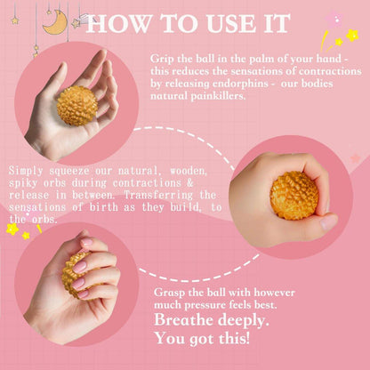 Geburtskamm Akupressur-Massageball-Set – Holz-Wehenkamm für natürliche Geburtshilfe, Geschenk für werdende Mütter, Schmerzlinderung bei der Geburt