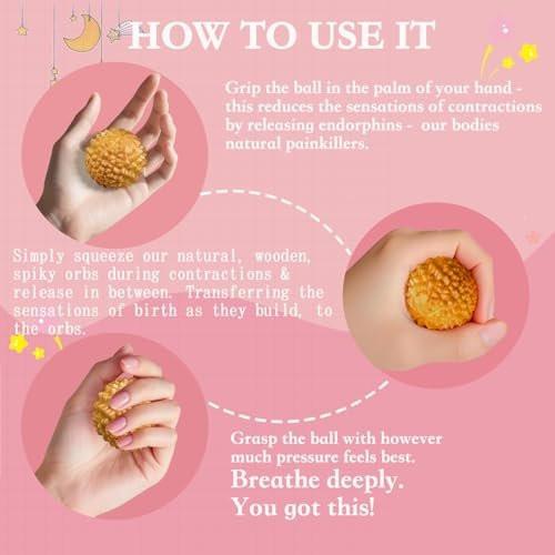Geburtskamm Akupressur-Massageball-Set – Holz-Wehenkamm für natürliche Geburtshilfe, Geschenk für werdende Mütter, Schmerzlinderung bei der Geburt