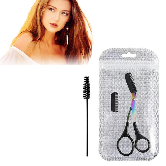 Neblueum 2-in-1 Augenbrauenschere mit Kamm und Bürste – Professioneller Edelstahl-Trimmer für Damen und Herren, Präzisionswerkzeug zur Formgebung und Make-up-Vorbereitung