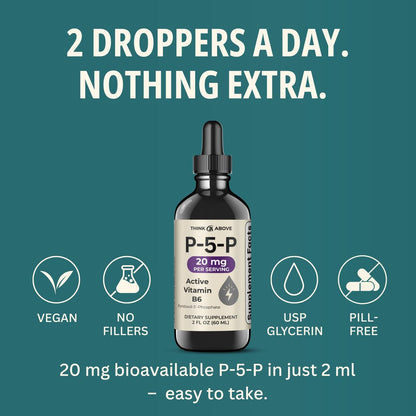 Think Above P5P Liquid Drops – Aktiviertes Vitamin B6 (Pyridoxal-5-Phosphat) – Schnell absorbierende Formel – Unterstützung für Nervensystem & Energie – 60 ml