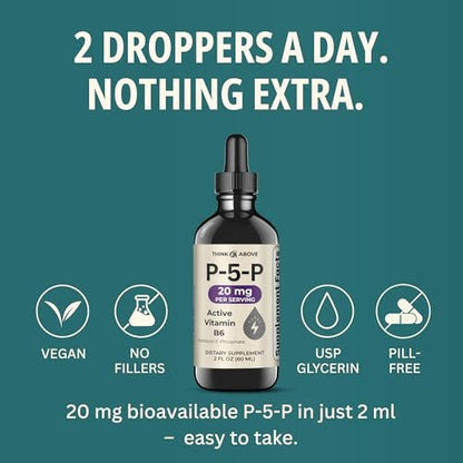 Think Above P5P Liquid Drops – Aktiviertes Vitamin B6 (Pyridoxal-5-Phosphat) – Schnell absorbierende Formel – Unterstützung für Nervensystem & Energie – 60 ml