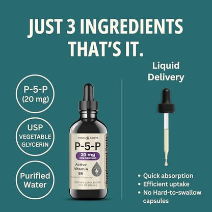 Think Above P5P Liquid Drops – Aktiviertes Vitamin B6 (Pyridoxal-5-Phosphat) – Schnell absorbierende Formel – Unterstützung für Nervensystem & Energie – 60 ml