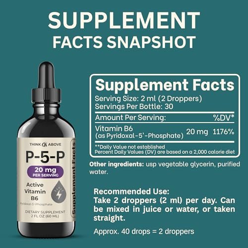 Think Above P5P Liquid Drops – Aktiviertes Vitamin B6 (Pyridoxal-5-Phosphat) – Schnell absorbierende Formel – Unterstützung für Nervensystem & Energie – 60 ml
