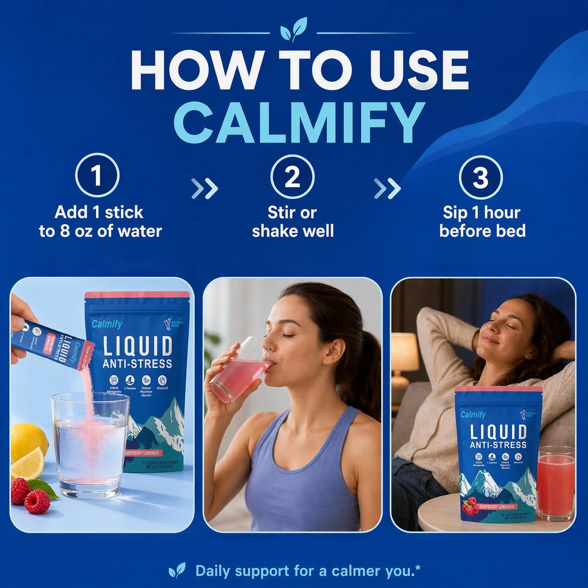 Liquid Anti Stress Cortisol | Magnesium Drink mit L-Theanin, Ashwagandha und Magnesium | 20 Portionen | Zuckerfrei