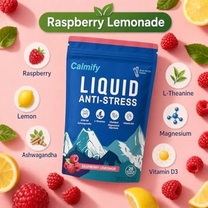 Liquid Anti Stress Cortisol | Magnesium Drink mit L-Theanin, Ashwagandha und Magnesium | 20 Portionen | Zuckerfrei