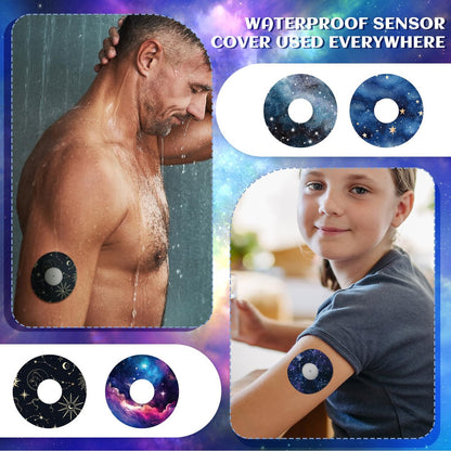 Geiserailie 32er-Pack runde Aufkleber kompatibel mit Libre 3, CGM-Pflaster, Galaxy-Klebestreifen, Sensorabdeckungen wasserdicht, schweißfest, atmungsaktiv, vorgeschnitten, langlebig