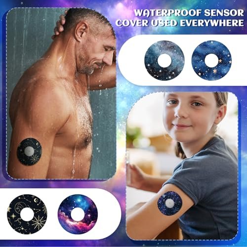 Geiserailie 32er-Pack runde Aufkleber kompatibel mit Libre 3, CGM-Pflaster, Galaxy-Klebestreifen, Sensorabdeckungen wasserdicht, schweißfest, atmungsaktiv, vorgeschnitten, langlebig