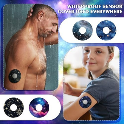 Geiserailie 32er-Pack runde Aufkleber kompatibel mit Libre 3, CGM-Pflaster, Galaxy-Klebestreifen, Sensorabdeckungen wasserdicht, schweißfest, atmungsaktiv, vorgeschnitten, langlebig