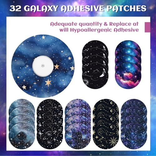 Geiserailie 32er-Pack runde Aufkleber kompatibel mit Libre 3, CGM-Pflaster, Galaxy-Klebestreifen, Sensorabdeckungen wasserdicht, schweißfest, atmungsaktiv, vorgeschnitten, langlebig