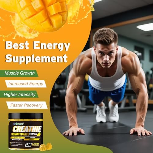 Creatine Monohydrat Gummis 6g für Männer & Frauen, Potentes Creatinpräparat, Kaubare Creatine für Energie-Boost, Steigerung der Kraft und Muskelaufbau, Glutenfrei, Zuckerfrei, 120 Stück
