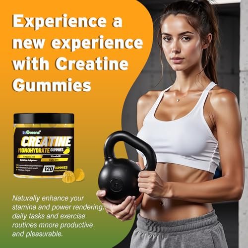 Creatine Monohydrat Gummis 6g für Männer & Frauen, Potentes Creatinpräparat, Kaubare Creatine für Energie-Boost, Steigerung der Kraft und Muskelaufbau, Glutenfrei, Zuckerfrei, 120 Stück
