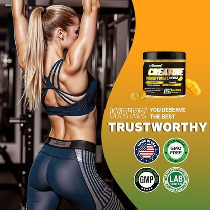 Creatine Monohydrat Gummis 6g für Männer & Frauen, Potentes Creatinpräparat, Kaubare Creatine für Energie-Boost, Steigerung der Kraft und Muskelaufbau, Glutenfrei, Zuckerfrei, 120 Stück