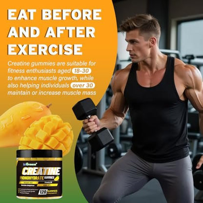 Creatine Monohydrat Gummis 6g für Männer & Frauen, Potentes Creatinpräparat, Kaubare Creatine für Energie-Boost, Steigerung der Kraft und Muskelaufbau, Glutenfrei, Zuckerfrei, 120 Stück