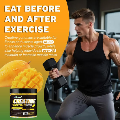 Creatine Monohydrat Gummis 6g für Männer & Frauen, Potentes Creatinpräparat, Kaubare Creatine für Energie-Boost, Steigerung der Kraft und Muskelaufbau, Glutenfrei, Zuckerfrei, 120 Stück