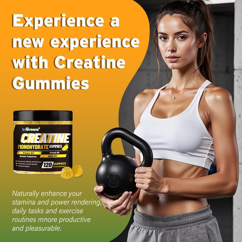 Creatine Monohydrat Gummis 6g für Männer & Frauen, Potentes Creatinpräparat, Kaubare Creatine für Energie-Boost, Steigerung der Kraft und Muskelaufbau, Glutenfrei, Zuckerfrei, 120 Stück