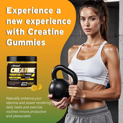 Creatine Monohydrat Gummis 6g für Männer & Frauen, Potentes Creatinpräparat, Kaubare Creatine für Energie-Boost, Steigerung der Kraft und Muskelaufbau, Glutenfrei, Zuckerfrei, 120 Stück
