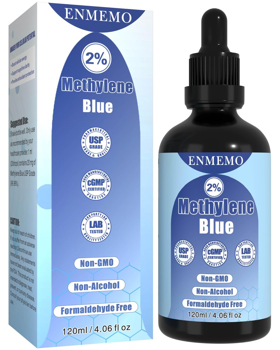 ENMEMO Methylenblau-Tropfen 4,06 fl oz 2% – USP/Pharmazeutische Qualität, Laborgeprüft, Ohne Formaldehyd, Glasflasche