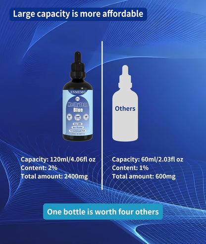ENMEMO Methylenblau-Tropfen 4,06 fl oz 2% – USP/Pharmazeutische Qualität, Laborgeprüft, Ohne Formaldehyd, Glasflasche
