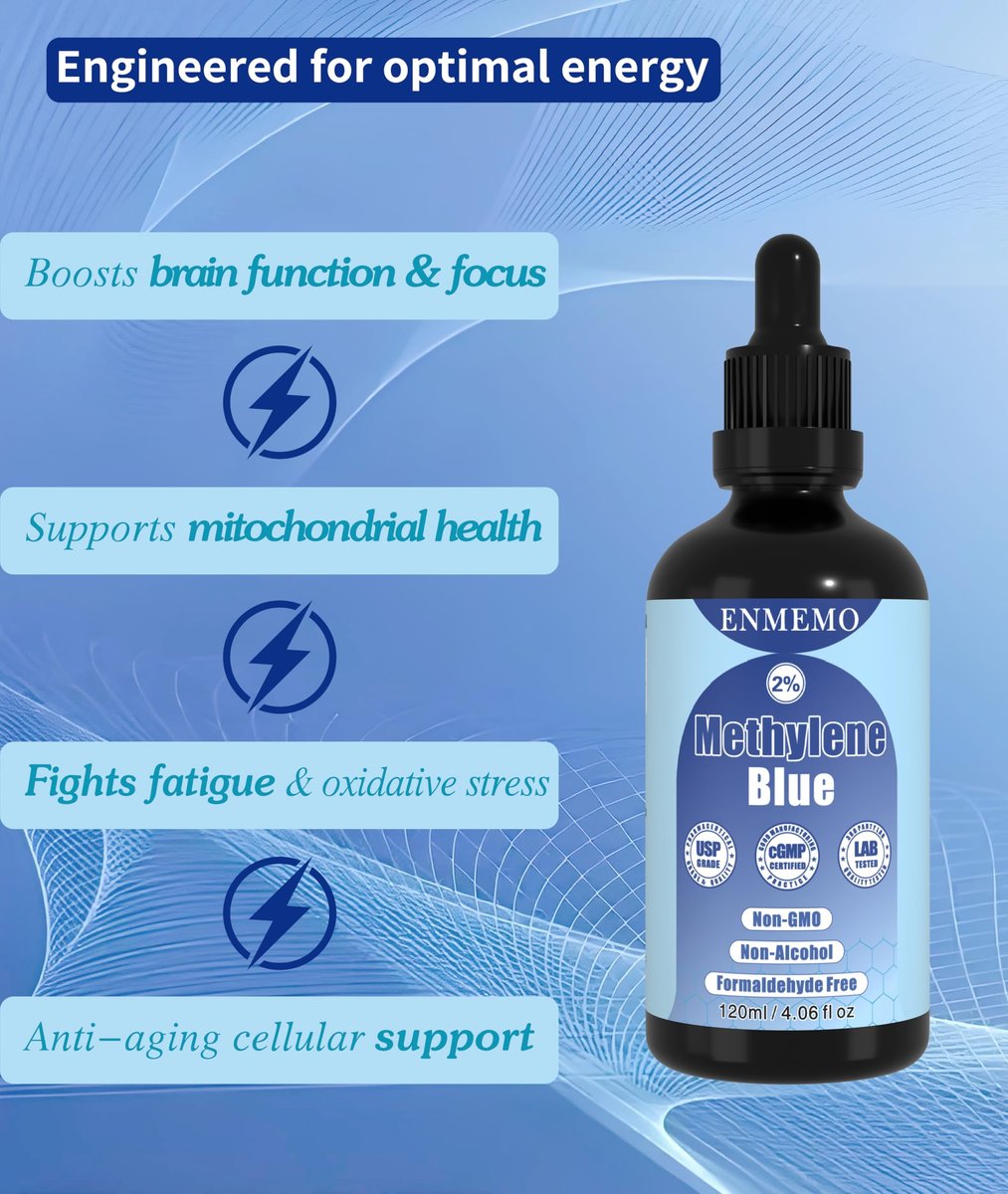ENMEMO Methylenblau-Tropfen 4,06 fl oz 2% – USP/Pharmazeutische Qualität, Laborgeprüft, Ohne Formaldehyd, Glasflasche