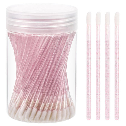 Tbestmax 100 Stück Einweg-Lippenpinsel mit Behälter, Kristallrosa Lippenapplikatoren, Lippenstift- und Lipgloss-Stäbchen