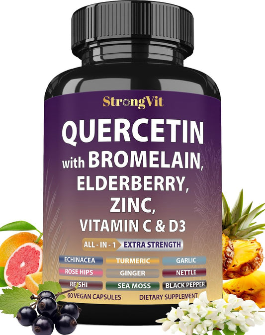StrongVit Quercetin mit Bromelain, Holunder, Vitamin C, D3 und Zink – Immununterstützung für Männer & Frauen, 60 Kapseln