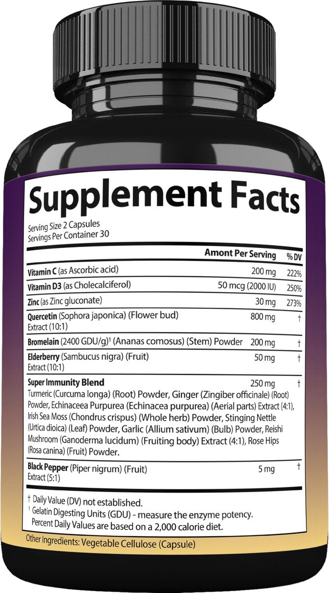 StrongVit Quercetin mit Bromelain, Holunder, Vitamin C, D3 und Zink – Immununterstützung für Männer & Frauen, 60 Kapseln