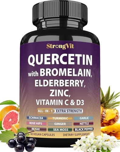 StrongVit Quercetin mit Bromelain, Holunder, Vitamin C, D3 und Zink – Immununterstützung für Männer & Frauen, 60 Kapseln